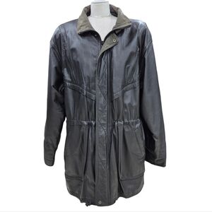 Wilson's leather jacket men's XLT black long cinch waist & bottom nubuck collar